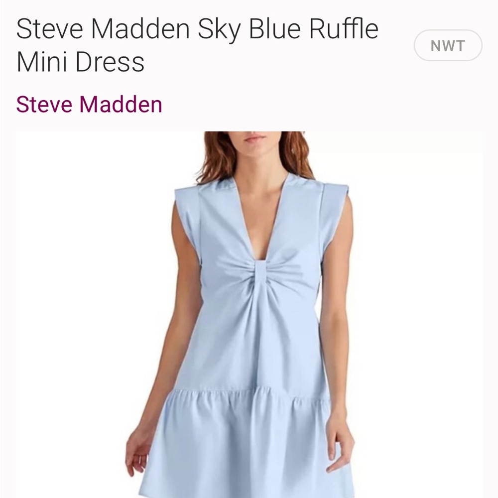 Steve Madden Tiered Mini Dress Tie Front Empire Waist Light Blue